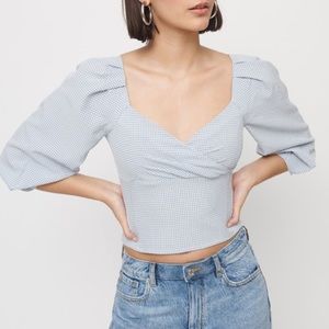 Wide Sleeve Gingham Crop Top